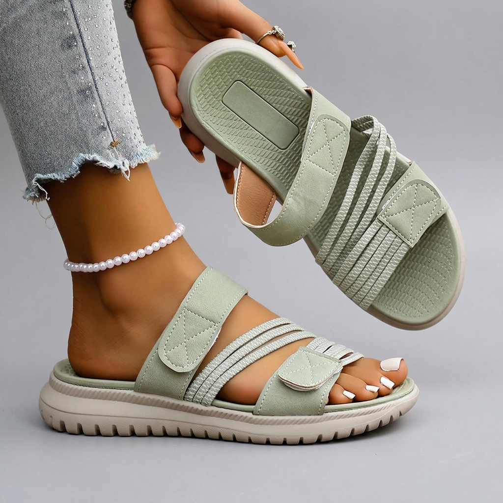 Seraphina - Twin Velcro Strap Sandals — Light Green