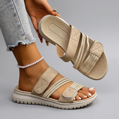 Seraphina - Twin Velcro Strap Sandals — Khaki