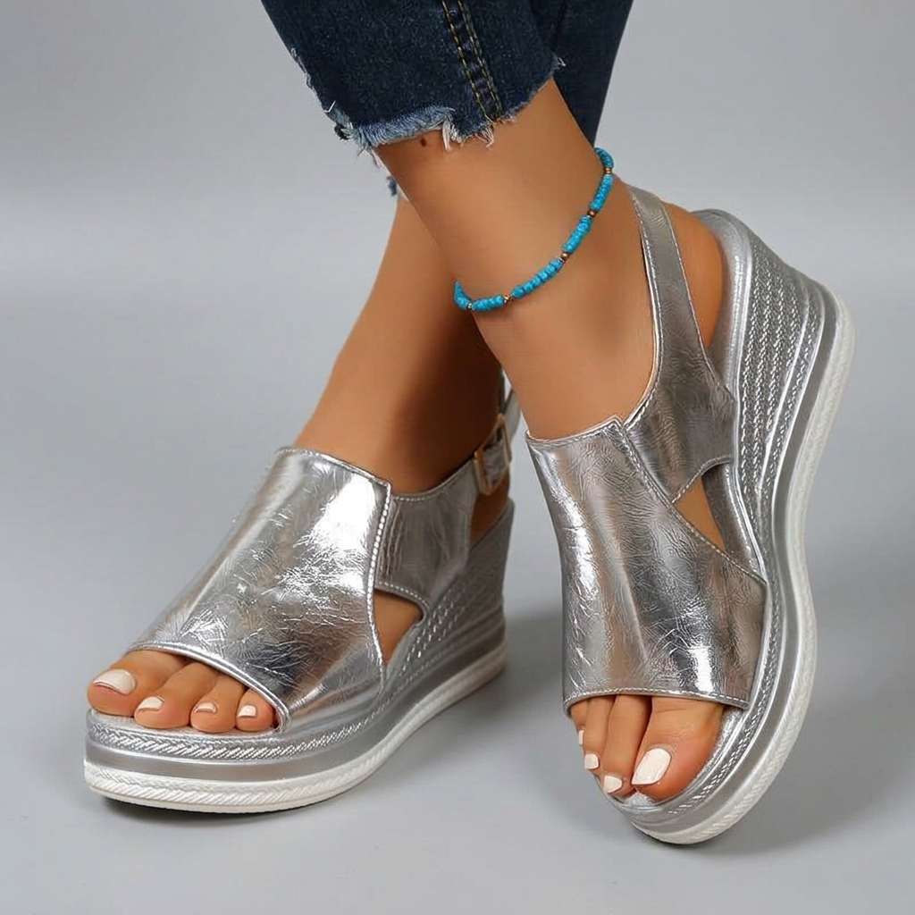 Dominique - Metallic Espadrille Slides — Silver