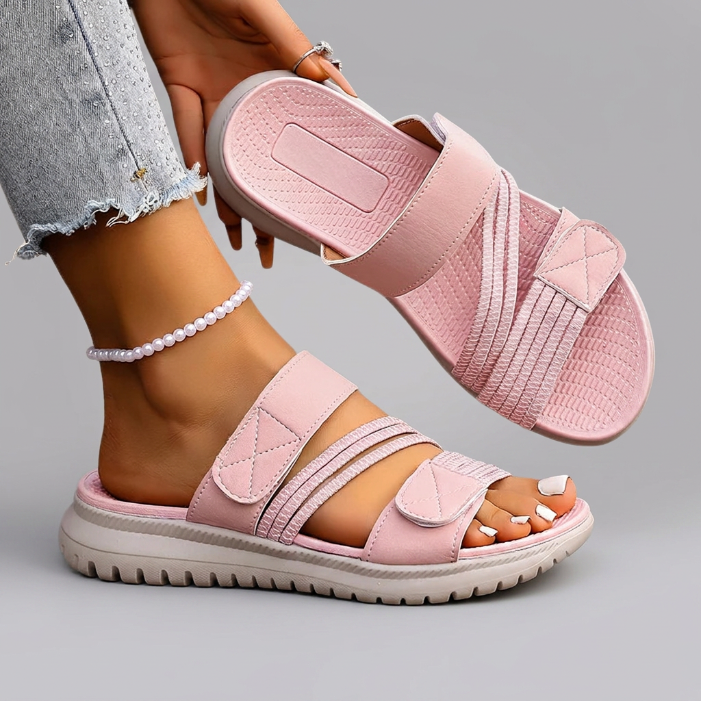 Seraphina - Twin Velcro Strap Sandals — Pink