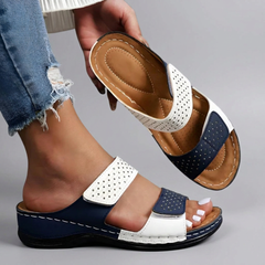 Yvette - Double Strap Arch Slides — White Blue