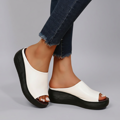 Theodora - Platform Slip on Mules — White