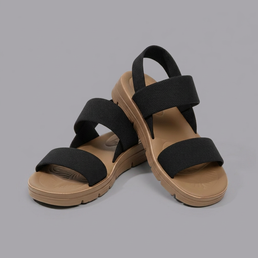 Pippa - Elastic Strap Comfort Sandals — Black