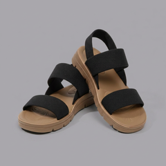 Pippa - Elastic Strap Comfort Sandals — Black