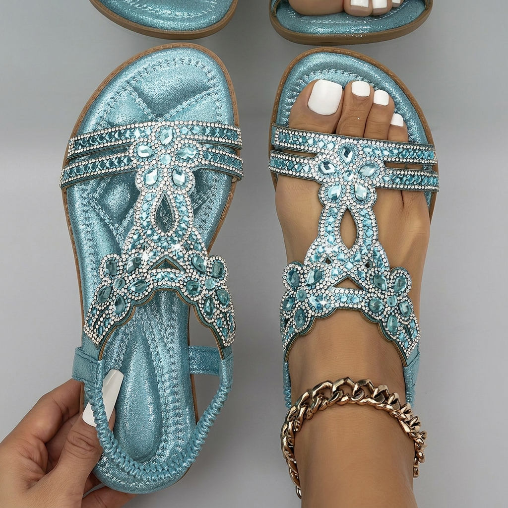 Henrietta - Crystal Embellished Sandals — Sky Blue