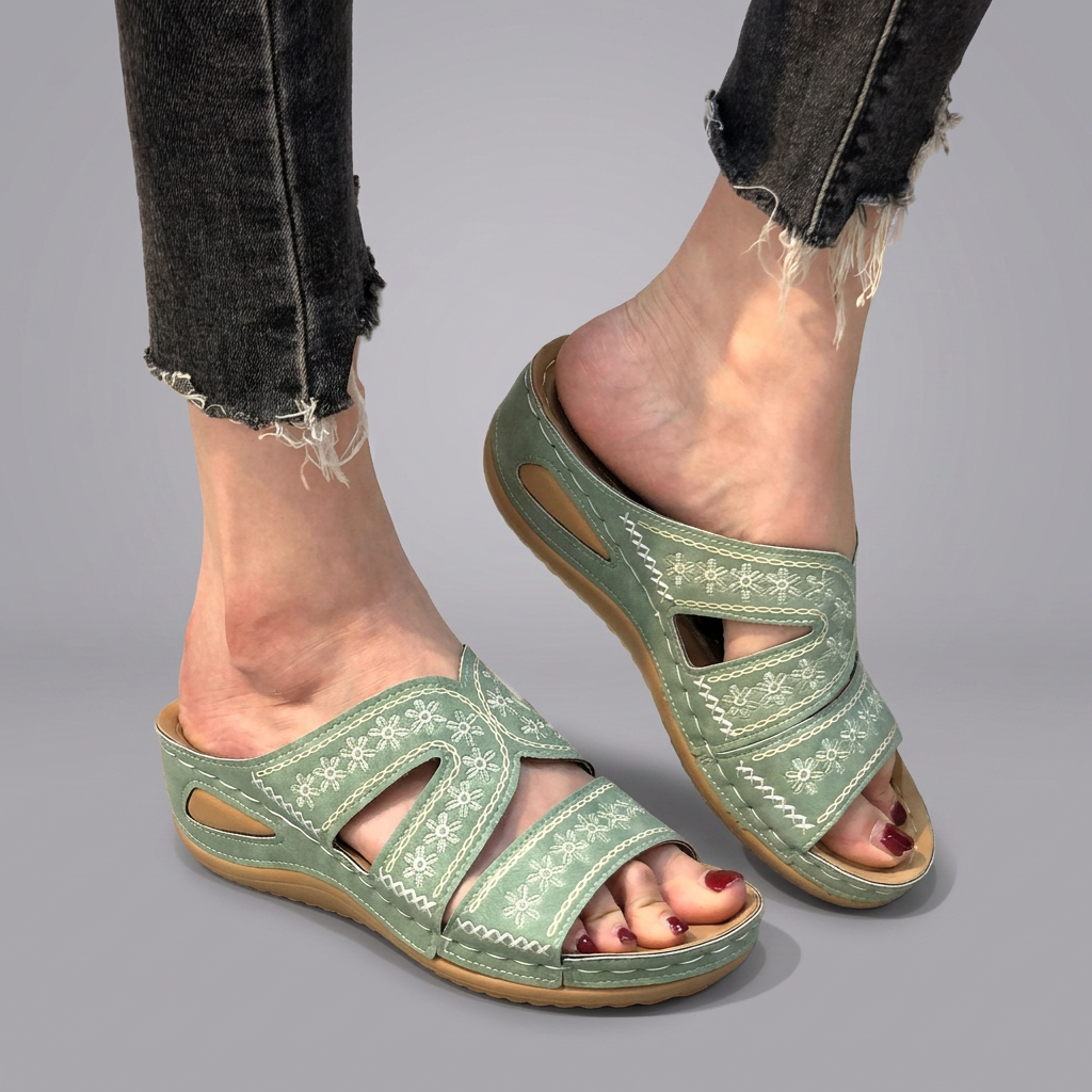 Clementine - Cross Strap Comfort Sandals — Green