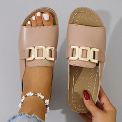 Felicity - Slides with Gold Buckle — Pink