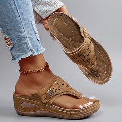 Catherine - Perforated Slide Sandals — Brown