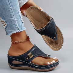 Catherine - Perforated Slide Sandals — Dark Blue