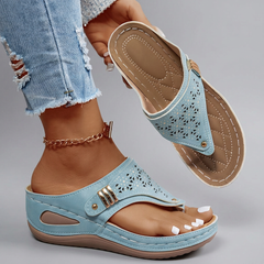 Catherine - Perforated Slide Sandals — Light Blue