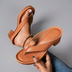 Genevieve - Toe Ring Block Heel Sandals — Brown