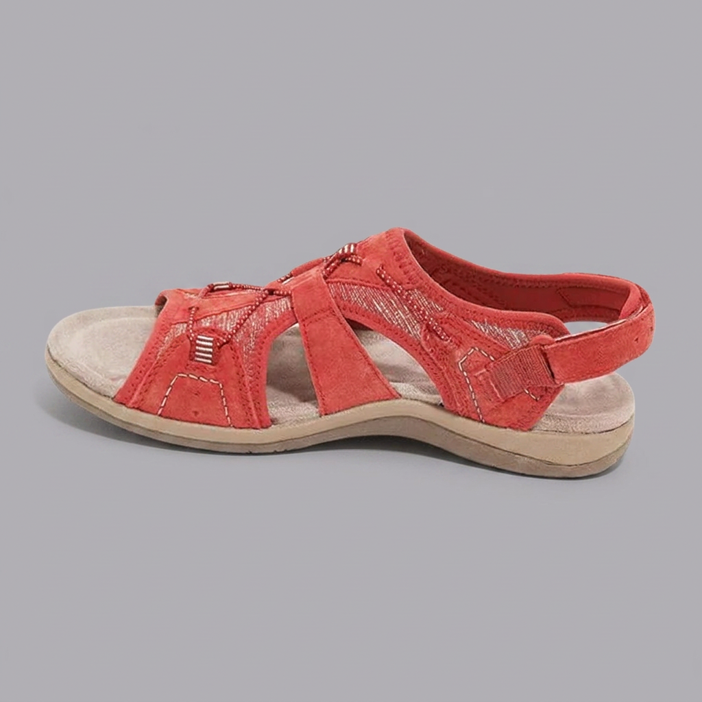 Rhiannon - Denim Velcro Sandals — Red
