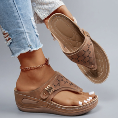 Catherine - Perforated Slide Sandals — Khaki