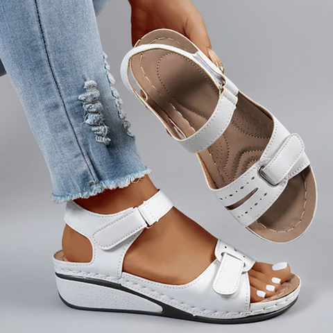 Madeleine - Twin Strap Velcro Sandals — White