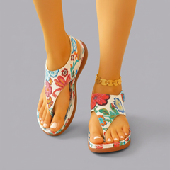 Jacqueline - Floral Print Toe Post Sandals — White