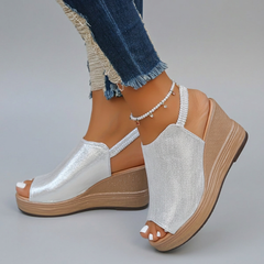 Jenna - Metallic Wedge Sandals — Silver