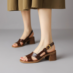 Evangeline - Closed Toe Block Heel Sandals — Brown