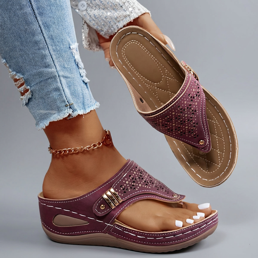 Catherine - Perforated Slide Sandals — Purple