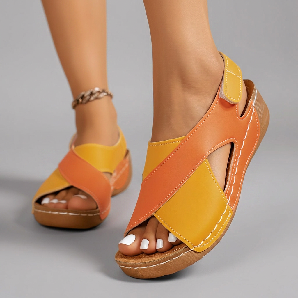 Victoria - Crossover Wedge Sandals — Orange