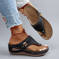 Catherine - Perforated Slide Sandals — Black