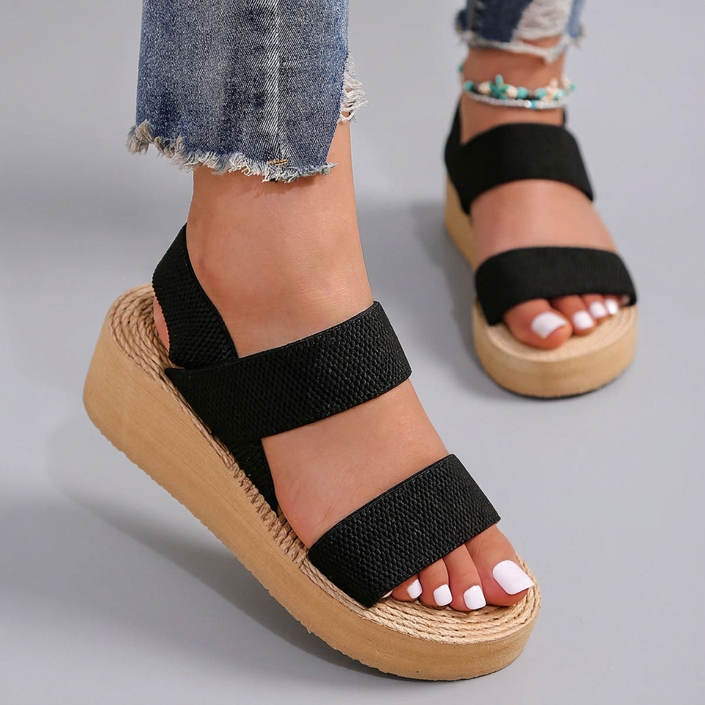 Veronica - Suede Platform Sandals — Black