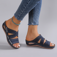 Clementine - Cross Strap Comfort Sandals — Blue