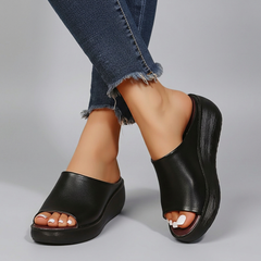 Theodora - Platform Slip on Mules — Black