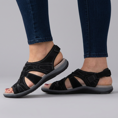 Rhiannon - Denim Velcro Sandals — Black