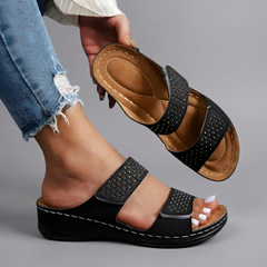 Yvette - Double Strap Arch Slides — Black