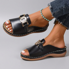 Felicity - Slides with Gold Buckle — Black
