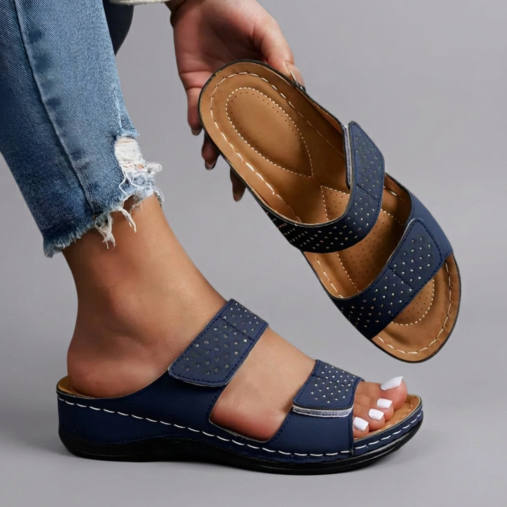 Yvette - Double Strap Arch Slides — Blue