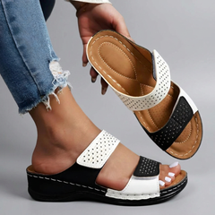 Yvette - Double Strap Arch Slides — Black White