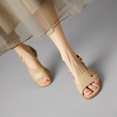 Evangeline - Closed Toe Block Heel Sandals — Apricot