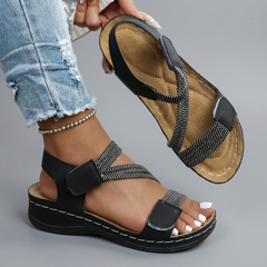 Annabelle - Cushioned Velcro Sandals — Black