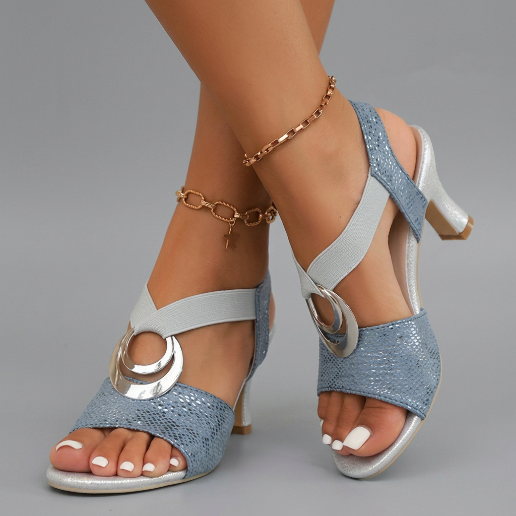 Charlotte - Heeled Sandals with Ring — Blue