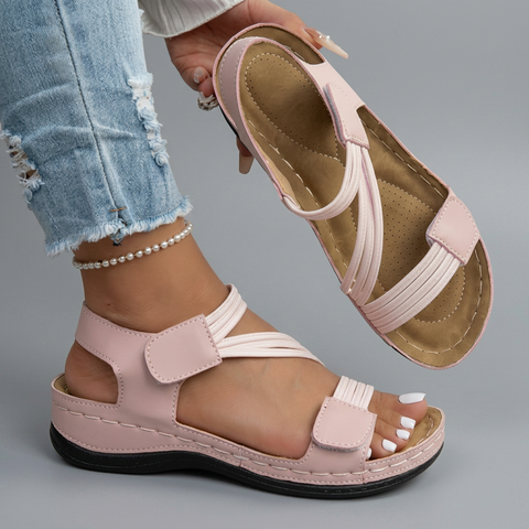 Annabelle - Cushioned Velcro Sandals — Pink