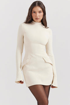 Amelia - Knit High Neck Mini Dress — Cream