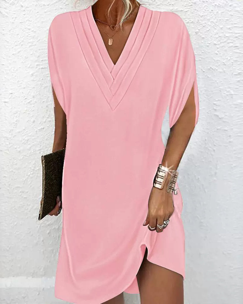 Mara - V Neck Shift Dress — Pink