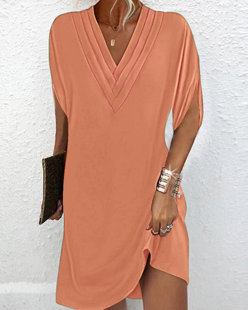 Mara - V Neck Shift Dress — Orange