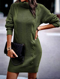 Fernanda - Cable Knit Jumper Dress — Green
