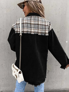 Maxine - Denim and Plaid Panel Shacket