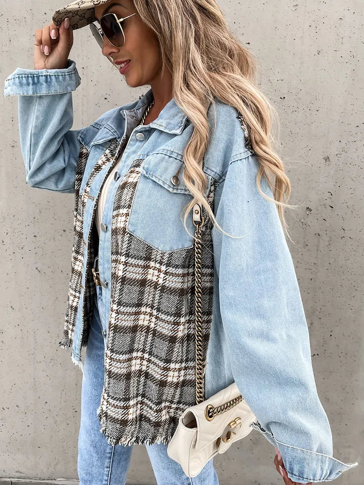 Maxine - Denim and Plaid Panel Shacket
