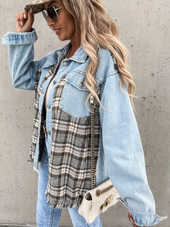 Maxine - Denim and Plaid Panel Shacket