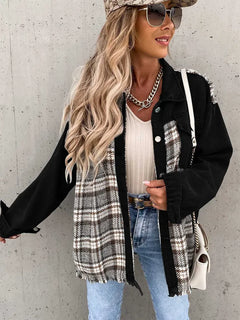 Maxine - Denim and Plaid Panel Shacket — Black
