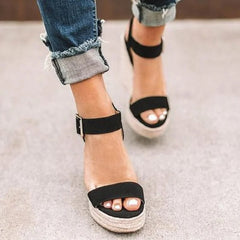 Henrietta - Espadrille Platform Wedges — Black