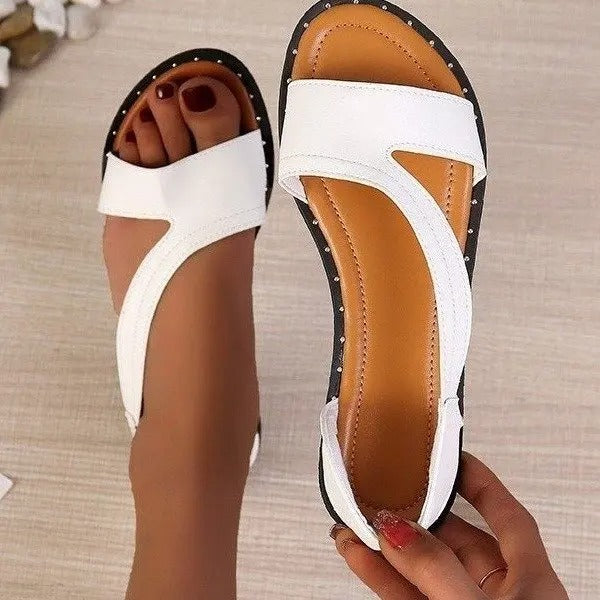 Alexandra - Two Tone Slide Sandals — White