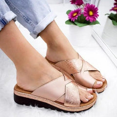 Caroline - Crossover Slide Sandals — Champagne