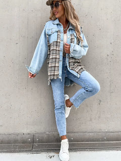 Maxine - Denim and Plaid Panel Shacket