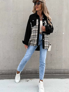 Maxine - Denim and Plaid Panel Shacket