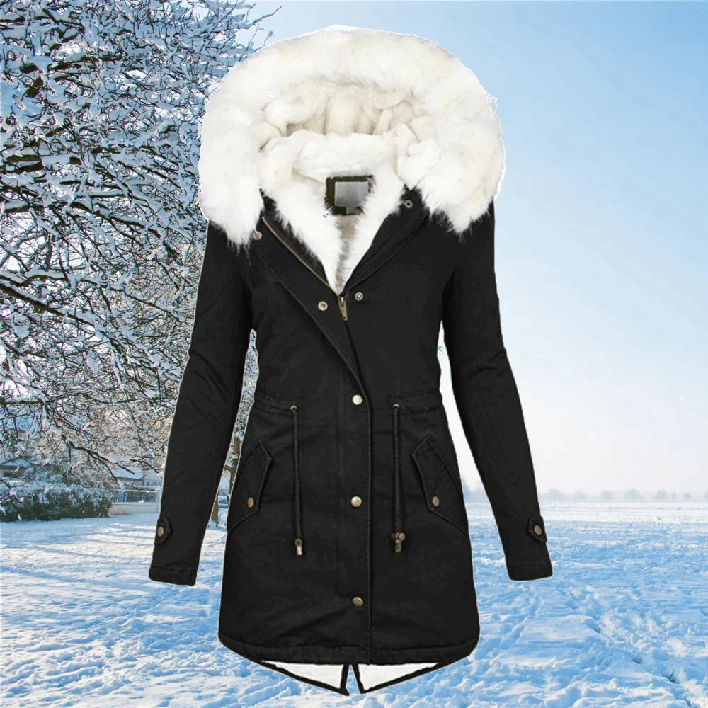 Kimberley - Drawstring Parka with Fur Hood — Black